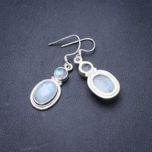 StarGems  Natural Rainbow Moonstone Handmade Unique 925 Sterling Silver Earrings 1.5" Y3844