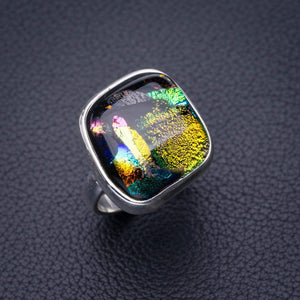 StarGems® Natural Rainbow Dichroic Glass Handmade 925 Sterling Silver Ring 4 D7968