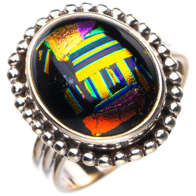 StarGems  Natural Rainbow Dichroic Glass Handmade 925 Sterling Silver Ring 7.5 D5235