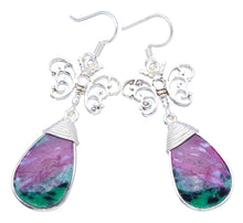 StarGems  Natural Ruby Zoisite Butterfly Handmade Vintage 925 Sterling Silver Earrings 2 1/4" S1815