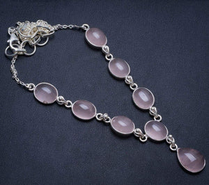 StarGems® Natural Rose Quartz Handmade Unique 925 Sterling Silver Y Necklace 18.5" T8718