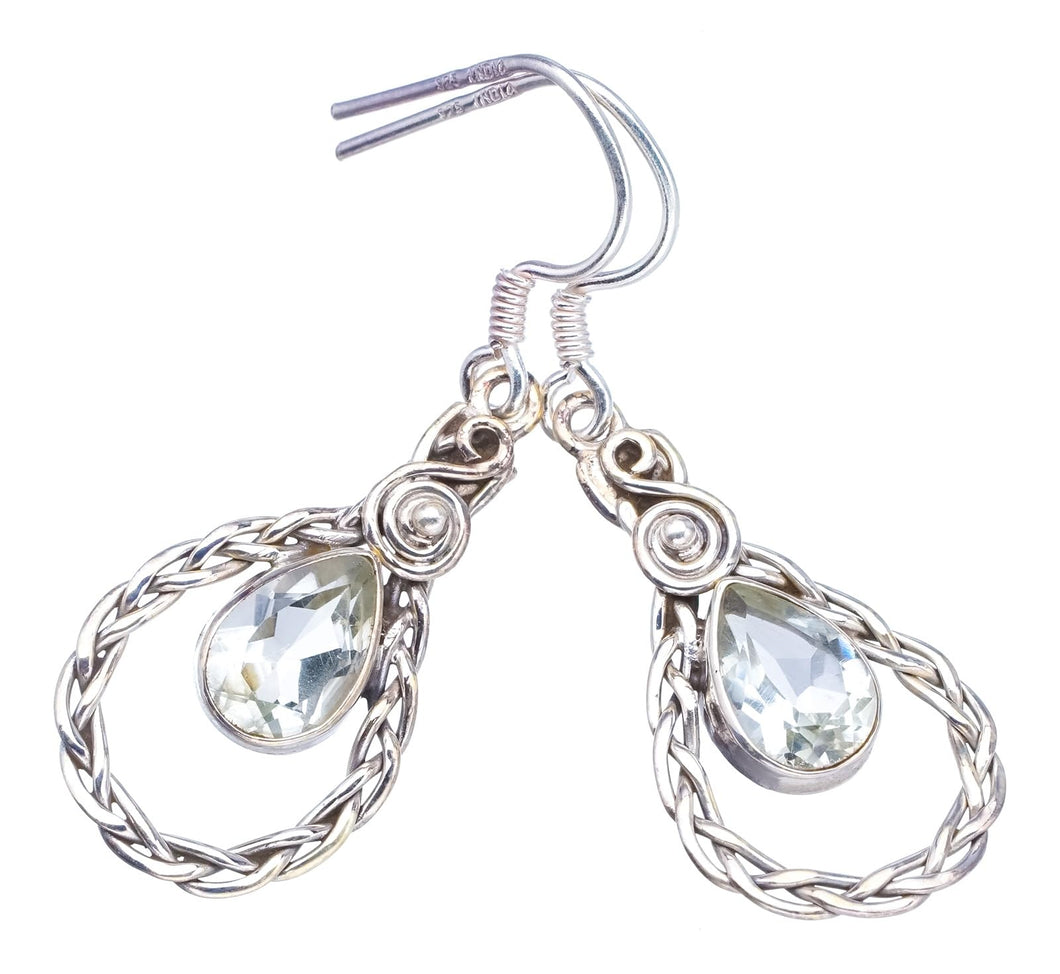 StarGems  Natural Green Amethyst Handmade Boho 925 Sterling Silver Earrings 1 1/2