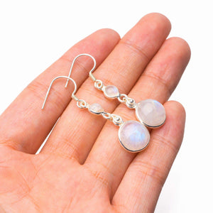 StarGems® Natural Rainbow Moonstone Handmade 925 Sterling Silver Earrings 1.75" D7287