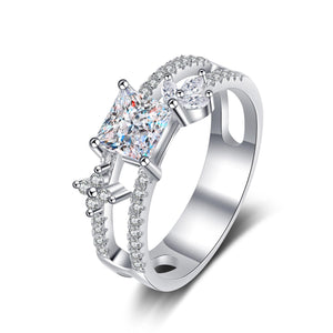 StarGems® Princess Cut Hollow-Out Band Four Prong 1ct Moissanite 925 Silver Platinum Plated Ring RX007