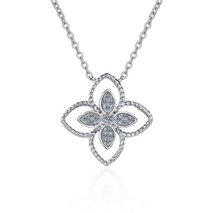 StarGems  Hollow-Out Four-Leaf Clover 0.04cttw Moissanite 925 Silver Platinum Plated Necklace 40+5cm NX098