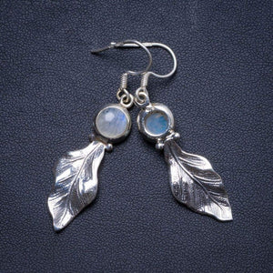 StarGems  Natural Rainbow Moonstone Handmade Unique Leaf Shape 925 Sterling Silver Earrings 2" X4070