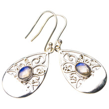 StarGems® Natural Blue Fire Labradorite Handmade 925 Sterling Silver Earrings 1.75" D7725