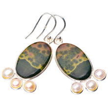 StarGems® Natural Ocean Jasper And River Pearl Handmade 925 Sterling Silver Earrings 1.75" D7585