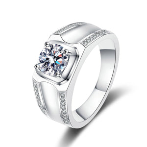 StarGems  Four Prong Micro-Inlaid Band For Man 1ct Moissanite 925 Silver Platinum Plated Ring RX081