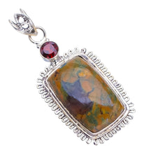 StarGems  Natural Ocean Jasper and Garnet Boho Style 925 Sterling Silver Pendant 2" S0344