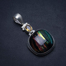 StarGems  Natural Rainbow Dichroic Glass and Citrine Handmade Boho 925 Sterling Silver Pendant 1 3/4" T2059