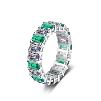StarGems® Emerald Cut White&Green 10.5ct Moissanite 925 Silver Platinum Plated Ring RX052