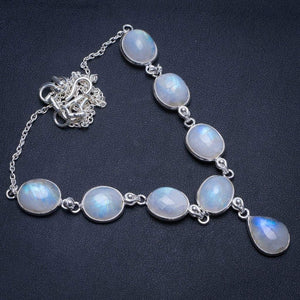 StarGems® Natural Rainbow Moonstone Handmade Unique 925 Sterling Silver Y Necklace 17.25" T8553