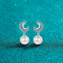 StarGems® 8mm AAAA Pearls&Star,Moon 0.35cttw Moissanite 925 Silver Platinum Plated Stud Earrings EX061