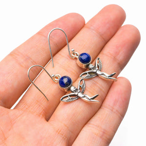 StarGems® Natural Lapis Lazuli Fariy Handmade 925 Sterling Silver Earrings 1.5" D7828