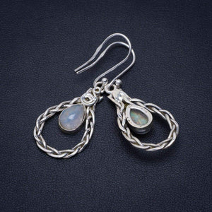 StarGems  Natural Rainbow Moonstone Handmade Unique 925 Sterling Silver Earrings 1.75" A2744