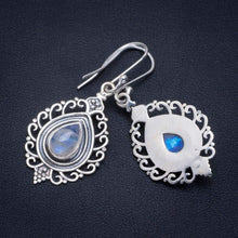 StarGems  Natural Rainbow Moonstone Handmade Unique 925 Sterling Silver Earrings 1.75" A2600