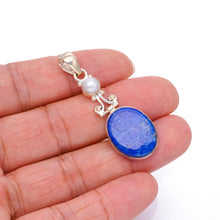 StarGems® Natural Lapis Lazuli and River Pearl Handmade Unique 925 Sterling Silver Pendant 2" S0723