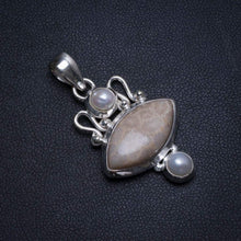 StarGems  Natural Fossil Coral and River Pearl Boho 925 Sterling Silver Pendant 1 1/2" T0019