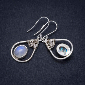 StarGems  Natural Rainbow Moonstone Handmade Unique 925 Sterling Silver Earrings 1.5" A2743