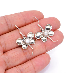 StarGems  Natural River Pearl Butterfly Handmade Unique Butterfly Shape 925 Sterling Silver Earrings 1 1/2" S1748