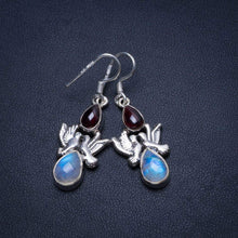 StarGems  Natural Rainbow Moonstone and Amethyst Pigeon Unique Pigeon Shape 925 Sterling Silver Earrings 1 1/2" T4773