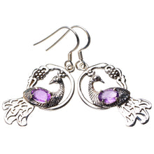 StarGems  Natural Amethyst Peacock Handmade 925 Sterling Silver Earrings 1.75" D6803