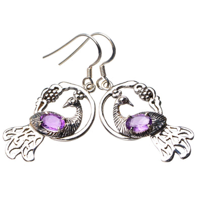 StarGems  Natural Amethyst Peacock Handmade 925 Sterling Silver Earrings 1.75