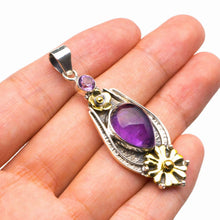 StarGems  Natural Two Tones 18K Gold Plated Amethyst Flower Handmade 925 Sterling Silver Pendant 2" D2151