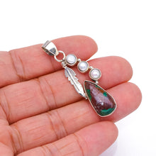 StarGems  Natural River Pearl and Chrysocolla Punk Style Vintage Leaf Shape 925 Sterling Silver Pendant 2" S1071