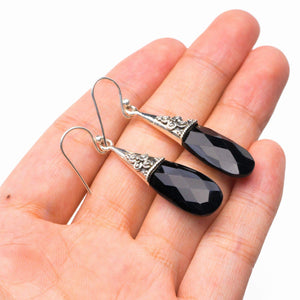 StarGems  Natural Black Onyx Handmade 925 Sterling Silver Earrings 2" D6974