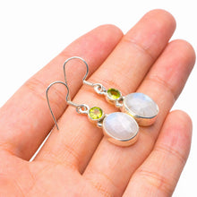 StarGems  Natural Rainbow Moonstone And Peridot Handmade 925 Sterling Silver Earrings 1.5" D6527