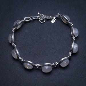 StarGems® Natural Rainbow Moonstone Handmade 925 Sterling Silver Tennis Bracelet 6 3/4-7 1/2" T8397