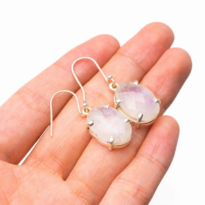 StarGems® Natural Rainbow Moonstone Handmade 925 Sterling Silver Earrings 1.25" D7388