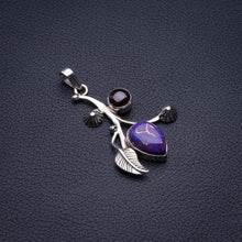 StarGems  Natural Copper Turquoise And Amethyst Leaf Handmade 925 Sterling Silver Pendant 1.75" D1763