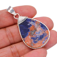 StarGems® Natural Navy Sodalite Punk Style Vintage 925 Sterling Silver Pendant 2" S1057