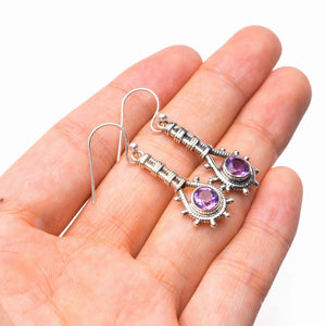 StarGems  Natural Amethyst Handmade 925 Sterling Silver Earrings 1.5" D7351