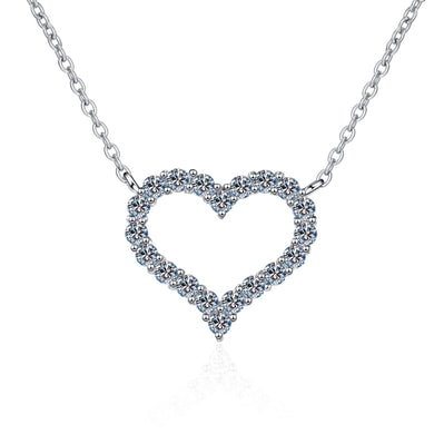 StarGems® Hollow-Out Heart Shape 1.2cttw Moissanite 925 Silver Platinum Plated Necklace 40+5cm NX057