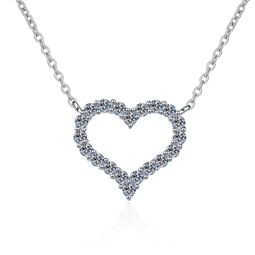 StarGems® Hollow-Out Heart Shape 1.2cttw Moissanite 925 Silver Platinum Plated Necklace 40+5cm NX057