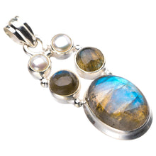 StarGems  Natural Blue Fire Labradorite And River Pearl Handmade 925 Sterling Silver Pendant 1.75" D9879