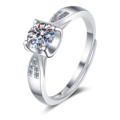 StarGems® Four Prong 0.5ct Moissanite 925 Silver Platinum Plated Ring RX017