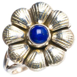 StarGems® Natural Lapis Lazuli Handmade Flower Flower Shape 925 Sterling Silver Ring 8 Y4598