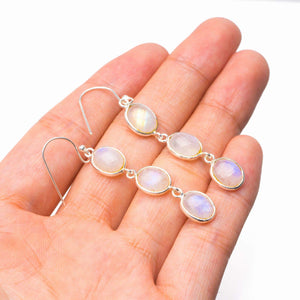 StarGems® Natural Rainbow Moonstone Handmade 925 Sterling Silver Earrings 2" D7261