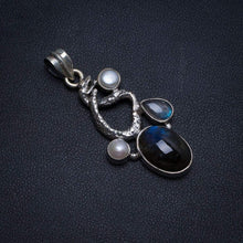 StarGems® Natural Labradorite and River Pearl Handmade Mexican 925 Sterling Silver Pendant 1 3/4" T0311