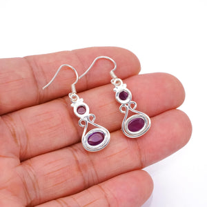 StarGems  Natural Amethyst Handmade Boho 925 Sterling Silver Earrings 1 1/4" S1519