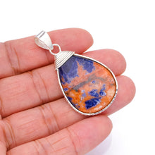 StarGems® Natural Navy Sodalite Punk Style Vintage 925 Sterling Silver Pendant 2" S1057