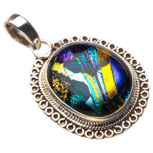 StarGems  Natural Rainbow Dichroic Glass Handmade 925 Sterling Silver Pendant 1.5" D5900