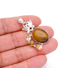 StarGems® Natural Tiger Eye and Citrine Pigeon Boho Style Pigeon Shape 925 Sterling Silver Pendant 1 3/4" S0469