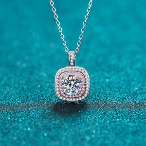 StarGems® Double-Layer Pink Square 1ct Moissanite 925 Silver Platinum Plated Necklace 40+5cm NX120