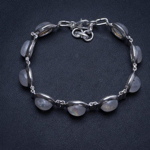 StarGems  Natural Rainbow Moonstone Handmade Vintage 925 Sterling Silver Tennis Bracelet 6 3/4-7 1/2" T8530